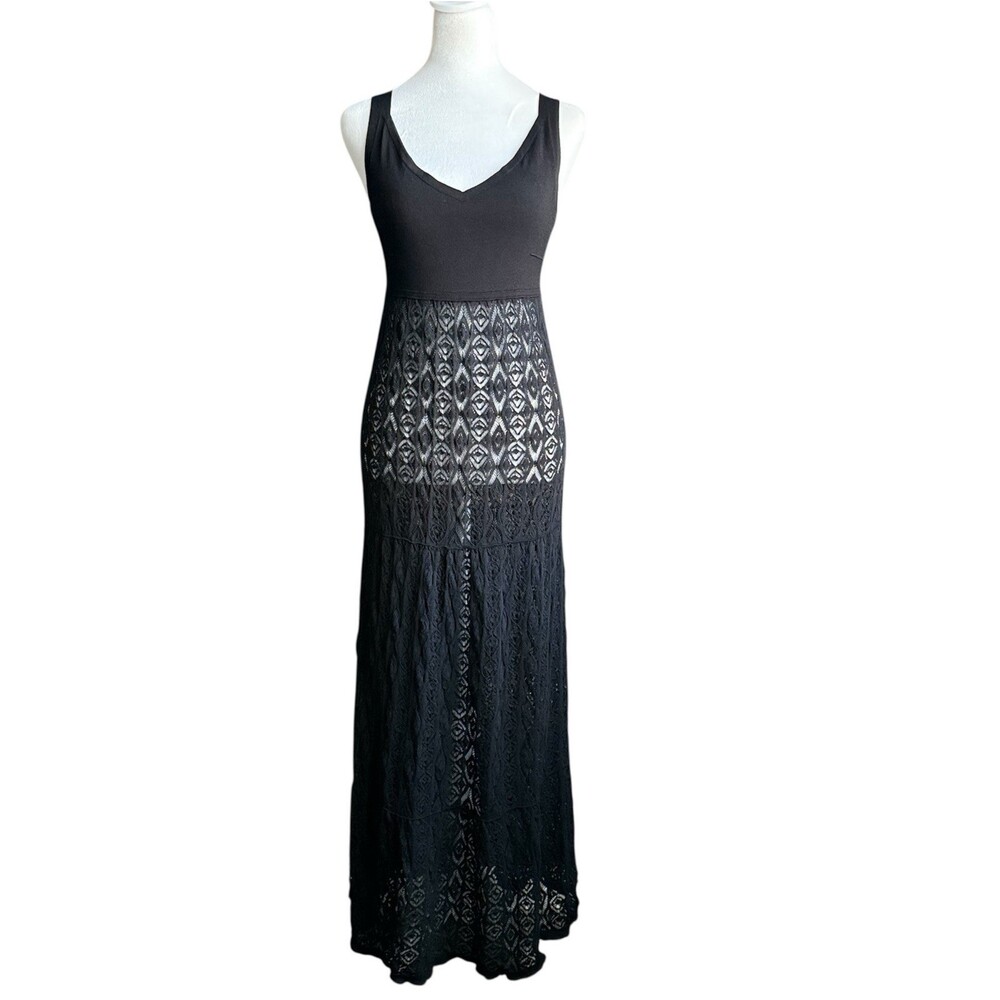 D. Exterior Italy Black Lace Maxi Dress M Sleeveless Stretch Designer Whimsygoth